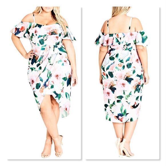 City Chic 'Love Me Do' Floral Cold Shoulder Dress - size 16 - Picture 1 of 14